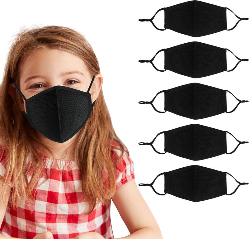 comfso 5Pack (S/XS) Child Kids Cloth Reusable Washable Face Mask Breathable with Adjustable Ear Loop - Image 1